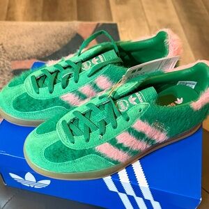 Adidas Gazelle Indoor Fuzzy Green and Pink Sneakers
